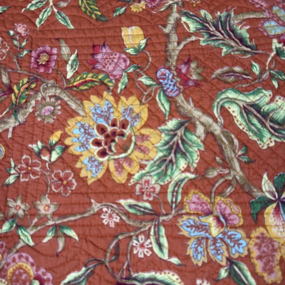 Set Of 6 C&F Adele Floral‎ Rectangle Quilted Reversible Placemats Cream Tropical